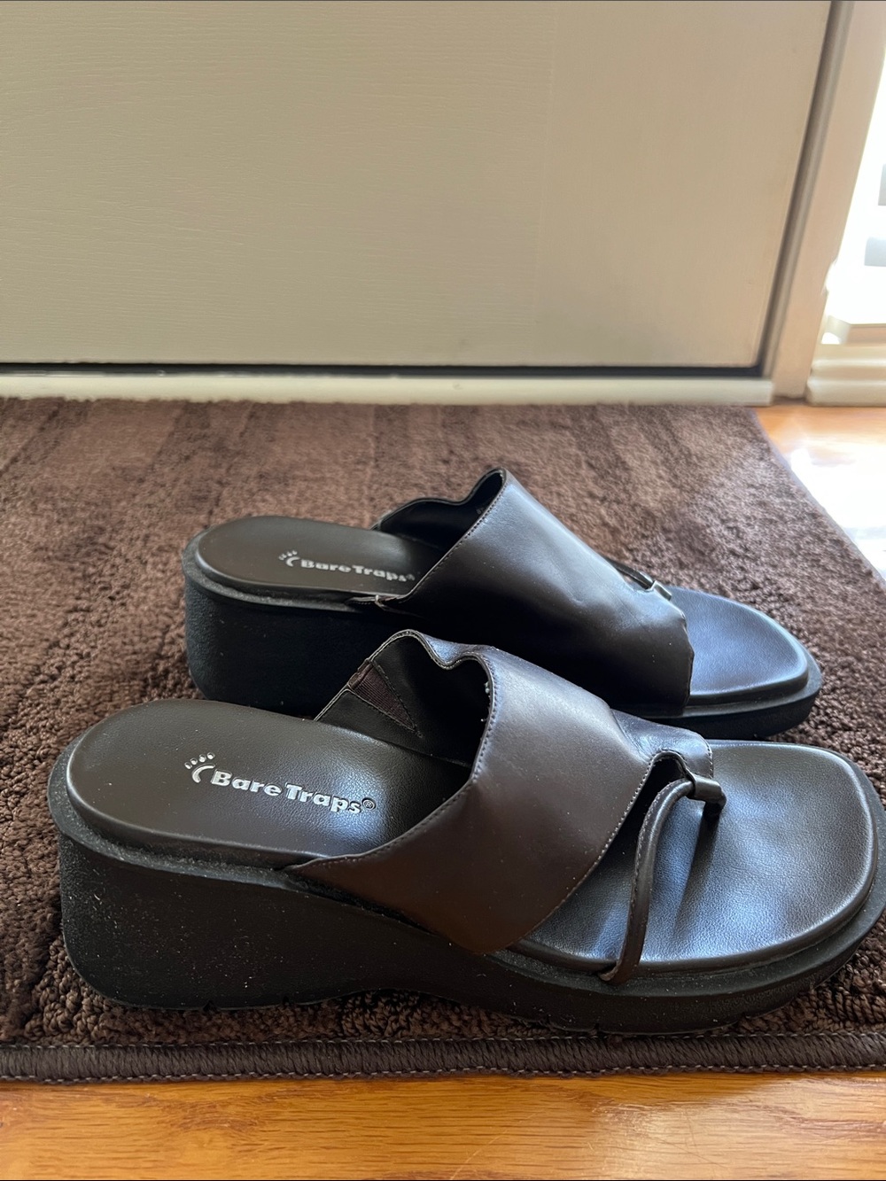 BareTraps Dark Brown Platform Slide Mules